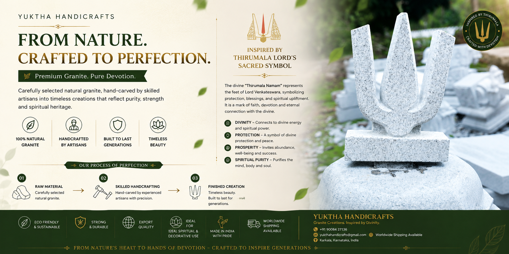 Yuktha Handicrafts — From Nature. Crafted to Perfection. Premium granite creations